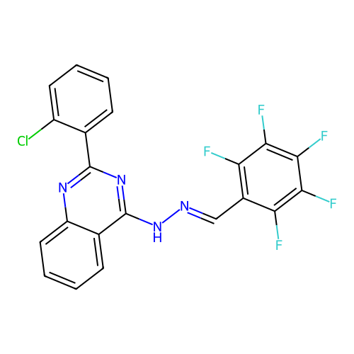 (E)-2-(2-chlorophenyl)-4-(2-((perfluorophenyl)methylene)hydrazinyl)quinazoline structure