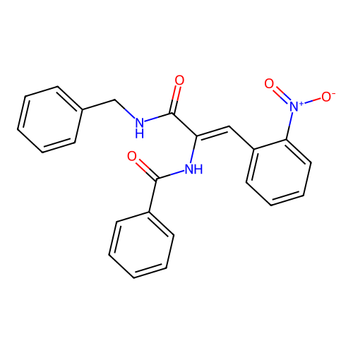 (2Z)-3-(2-nitrophenyl)-2-(phenylcarbonylamino)-N-benzylprop-2-enamide structure