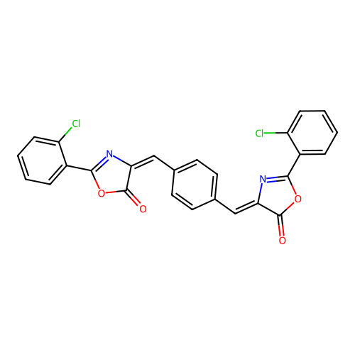 (4Z)-2-(2-chlorophenyl)-4-[[4-[(E)-[2-(2-chlorophenyl)-5-oxo-1,3-oxazol-4-ylidene]methyl]phenyl]methylidene]-1,3-oxazol-5-one structure