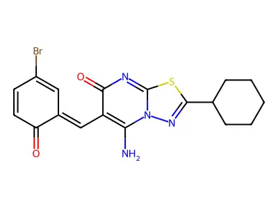 (6Z)-6-(5-bromo-2-hydroxybenzylidene)-2-cyclohexyl-5-imino-5,6-dihydro-7H-[1,3,4]thiadiazolo[3,2-a]pyrimidin-7-one structure