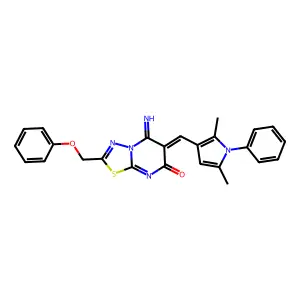 (6Z)-6-[(2,5-dimethyl-1-phenylpyrrol-3-yl)methylidene]-5-imino-2-(phenoxymethyl)-[1,3,4]thiadiazolo[3,2-a]pyrimidin-7-one structure