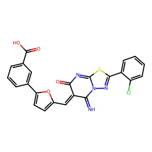 3-(5-{[(6z)-2-(2-chlorophenyl)-5-imino-7-oxo-5h,6h,7h-[1,3,4]thiadiazolo[3,2-a]pyrimidin-6-ylidene]methyl}furan-2-yl)benzoic acid structure