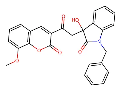 1-benzyl-3-hydroxy-3-[2-(8-methoxy-2-oxo-2H-chromen-3-yl)-2-oxoethyl]-1,3-dihydro-2H-indol-2-one structure
