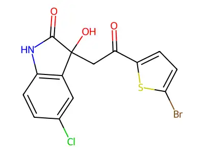 3-[2-(5-bromothiophen-2-yl)-2-oxoethyl]-5-chloro-3-hydroxy-1,3-dihydro-2H-indol-2-one structure