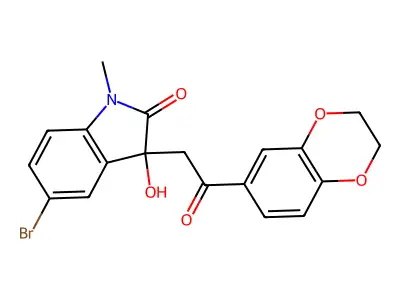 5-bromo-3-[2-(2,3-dihydro-1,4-benzodioxin-6-yl)-2-oxoethyl]-3-hydroxy-1-methyl-1,3-dihydro-2H-indol-2-one structure