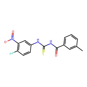 N-[(4-fluoro-3-nitrophenyl)carbamothioyl]-3-methylbenzamide structure