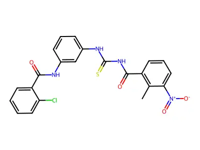 N-[[3-[(2-chlorobenzoyl)amino]phenyl]carbamothioyl]-2-methyl-3-nitrobenzamide structure