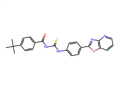 4-(tert-butyl)-N-((4-(oxazolo[4,5-b]pyridin-2-yl)phenyl)carbamothioyl)benzamide structure