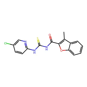 N-[(5-chloropyridin-2-yl)carbamothioyl]-3-methyl-1-benzofuran-2-carboxamide structure