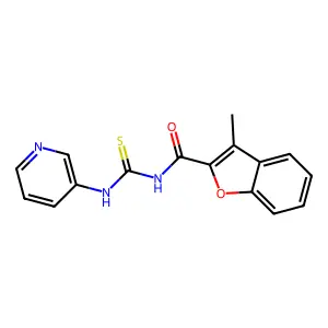 3-methyl-N-(pyridin-3-ylcarbamothioyl)-1-benzofuran-2-carboxamide structure