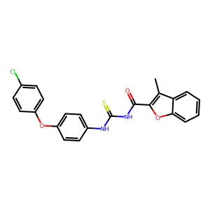N-[[4-(4-chlorophenoxy)phenyl]carbamothioyl]-3-methyl-1-benzofuran-2-carboxamide structure