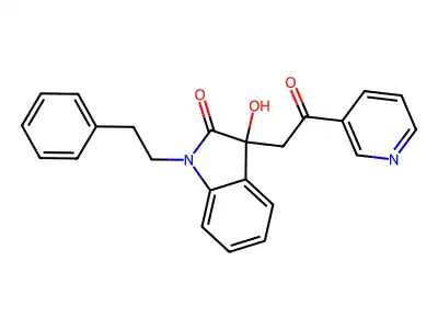 3-hydroxy-3-(2-oxo-2-pyridin-3-ylethyl)-1-(2-phenylethyl)indol-2-one structure
