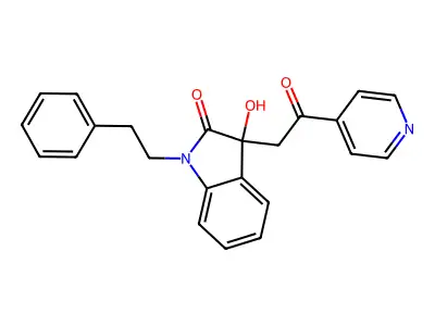 3-hydroxy-3-[2-oxo-2-(pyridin-4-yl)ethyl]-1-(2-phenylethyl)-1,3-dihydro-2H-indol-2-one structure