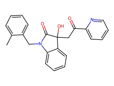 3-hydroxy-1-(2-methylbenzyl)-3-[2-oxo-2-(pyridin-2-yl)ethyl]-1,3-dihydro-2H-indol-2-one structure