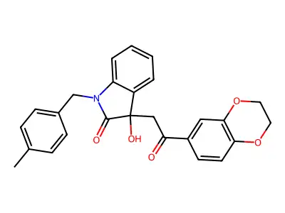 3-[2-(2,3-dihydro-1,4-benzodioxin-6-yl)-2-oxoethyl]-3-hydroxy-1-(4-methylbenzyl)-1,3-dihydro-2H-indol-2-one structure