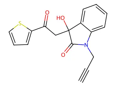 3-Hydroxy-3-(2-oxo-2-thiophen-2-ylethyl)-1-prop-2-ynylindol-2-one structure