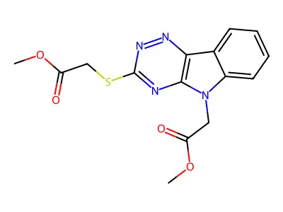 methyl {3-[(2-methoxy-2-oxoethyl)sulfanyl]-5H-[1,2,4]triazino[5,6-b]indol-5-yl}acetate structure
