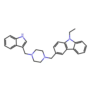 9-ethyl-3-[[4-(1H-indol-3-ylmethyl)piperazin-1-yl]methyl]carbazole structure
