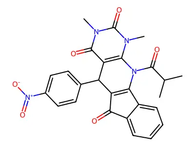 11-isobutyryl-1,3-dimethyl-5-(4-nitrophenyl)-5,11-dihydro-1H-indeno[2',1':5,6]pyrido[2,3-d]pyrimidine-2,4,6(3H)-trione structure