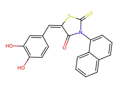 (5E)-5-(3,4-dihydroxybenzylidene)-3-(naphthalen-1-yl)-2-thioxo-1,3-thiazolidin-4-one structure