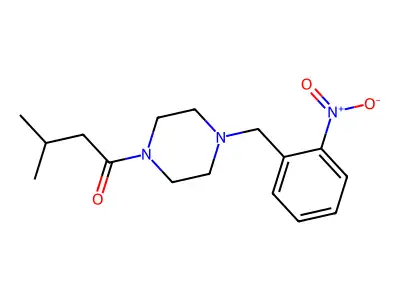 3-Methyl-1-[4-[(2-nitrophenyl)methyl]piperazin-1-yl]butan-1-one structure