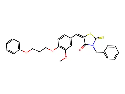 (5E)-3-benzyl-5-[3-methoxy-4-(3-phenoxypropoxy)benzylidene]-2-thioxo-1,3-thiazolidin-4-one structure