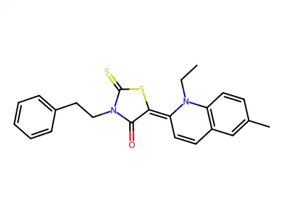 5-(1-Ethyl-6-methylquinolin-2(1H)-ylidene)-3-phenethyl-2-thioxothiazolidin-4-one structure