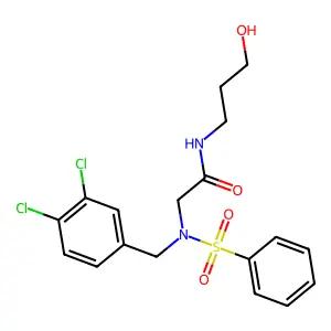 2-[benzenesulfonyl-[(3,4-dichlorophenyl)methyl]amino]-N-(3-hydroxypropyl)acetamide structure