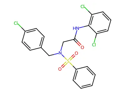 2-[benzenesulfonyl-[(4-chlorophenyl)methyl]amino]-N-(2,6-dichlorophenyl)acetamide structure