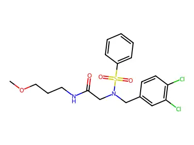 2-[benzenesulfonyl-[(3,4-dichlorophenyl)methyl]amino]-N-(3-methoxypropyl)acetamide structure