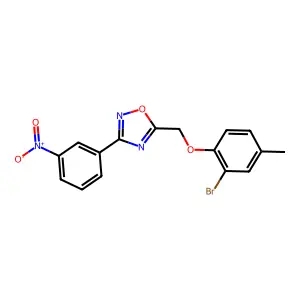5-[(2-Bromo-4-methylphenoxy)methyl]-3-(3-nitrophenyl)-1,2,4-oxadiazole structure