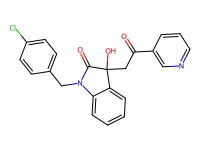 1-(4-chlorobenzyl)-3-hydroxy-3-[2-oxo-2-(pyridin-3-yl)ethyl]-1,3-dihydro-2H-indol-2-one structure