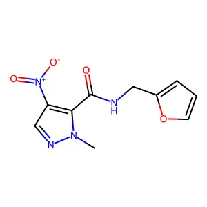 N-(furan-2-ylmethyl)-2-methyl-4-nitropyrazole-3-carboxamide structure
