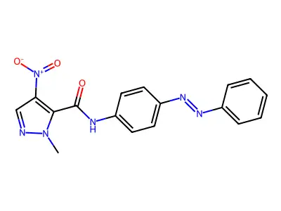 1-methyl-4-nitro-N-{4-[(E)-phenyldiazenyl]phenyl}-1H-pyrazole-5-carboxamide structure