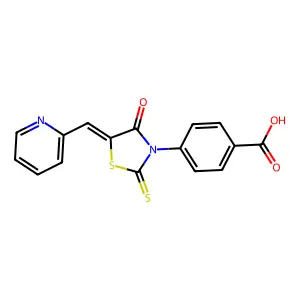 4-[(5Z)-4-oxo-5-(pyridin-2-ylmethylidene)-2-thioxo-1,3-thiazolidin-3-yl]benzoic acid structure
