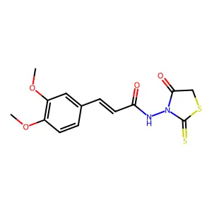 (E)-3-(3,4-dimethoxyphenyl)-N-(4-oxo-2-thioxothiazolidin-3-yl)acrylamide structure
