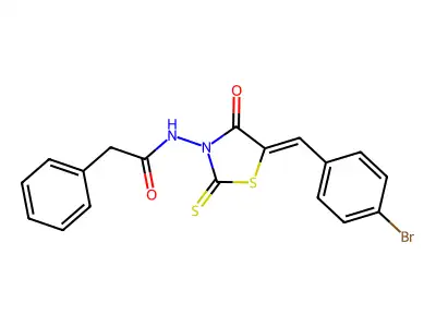 (Z)-N-(5-(4-bromobenzylidene)-4-oxo-2-thioxothiazolidin-3-yl)-2-phenylacetamide structure