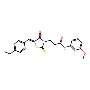 3-[(5Z)-5-[(4-ethylphenyl)methylidene]-4-oxo-2-sulfanylidene-1,3-thiazolidin-3-yl]-N-(3-methoxyphenyl)propanamide structure