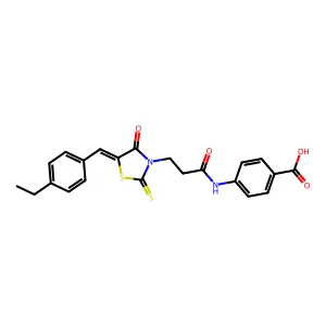 (Z)-4-(3-(5-(4-ethylbenzylidene)-4-oxo-2-thioxothiazolidin-3-yl)propanamido)benzoic acid structure