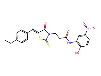 3-[(5Z)-5-[(4-ethylphenyl)methylidene]-4-oxo-2-sulfanylidene-1,3-thiazolidin-3-yl]-N-(2-hydroxy-5-nitrophenyl)propanamide structure