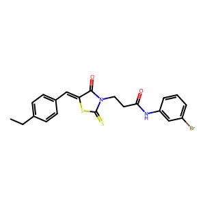 N-(3-bromophenyl)-3-[(5Z)-5-[(4-ethylphenyl)methylidene]-4-oxo-2-sulfanylidene-1,3-thiazolidin-3-yl]propanamide structure
