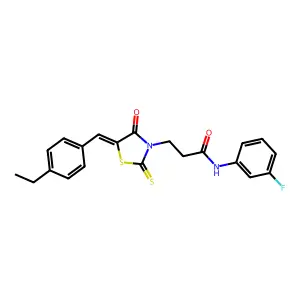 3-[(5Z)-5-[(4-ethylphenyl)methylidene]-4-oxo-2-sulfanylidene-1,3-thiazolidin-3-yl]-N-(3-fluorophenyl)propanamide structure