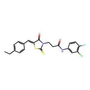 N-(3-chloro-4-fluorophenyl)-3-[(5Z)-5-[(4-ethylphenyl)methylidene]-4-oxo-2-sulfanylidene-1,3-thiazolidin-3-yl]propanamide structure
