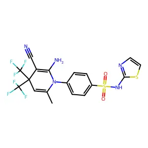 4-(2-amino-3-cyano-6-methyl-4,4-bis(trifluoromethyl)-1(4H)-pyridinyl)-N-(1,3-thiazol-2-yl)benzenesulfonamide structure