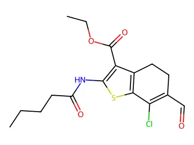ethyl 7-chloro-6-formyl-2-(pentanoylamino)-4,5-dihydro-1-benzothiophene-3-carboxylate structure