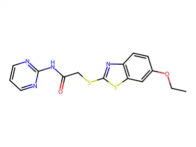 2-[(6-ethoxy-1,3-benzothiazol-2-yl)sulfanyl]-N-pyrimidin-2-ylacetamide structure