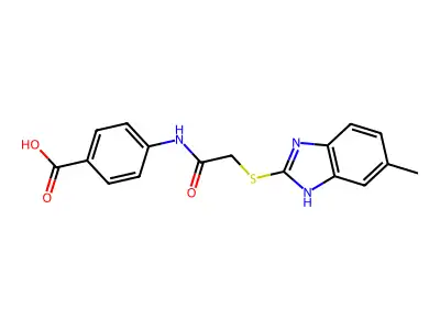 4-({[(6-methyl-1H-benzimidazol-2-yl)sulfanyl]acetyl}amino)benzoic acid structure