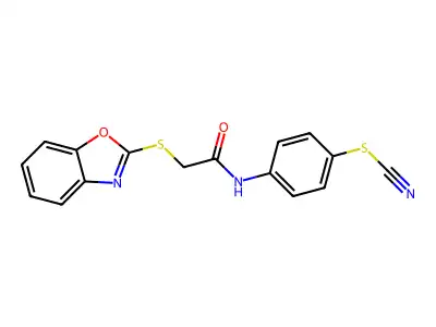 [4-[[2-(1,3-Benzoxazol-2-ylsulfanyl)acetyl]amino]phenyl] thiocyanate structure