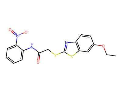 2-[(6-ethoxy-1,3-benzothiazol-2-yl)sulfanyl]-N-(2-nitrophenyl)acetamide structure