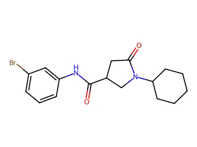 N-(3-bromophenyl)-1-cyclohexyl-5-oxopyrrolidine-3-carboxamide structure
